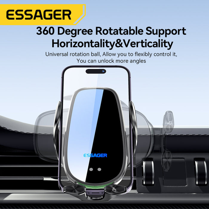 ESSAGER A4 Wireless Car Phone Holder Charger - 15W 10W 7.5W 5W, Air Vent Clamp Bracket, Compatible with iPhone 13, 14, 14 Pro, 14Pro Max, Xiaomi 13pro, Huawei Mate50 - Ideal for Safe and Efficient In-car Charging