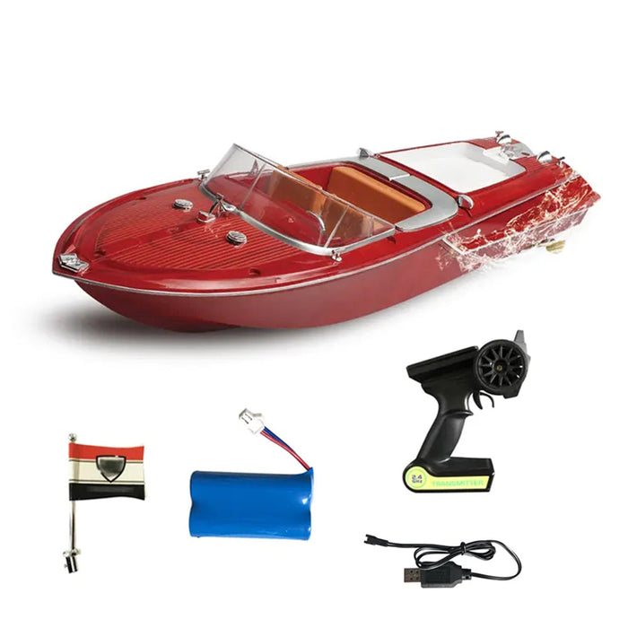 HUIQI SK1 RTR - 2.4G 25km/h Waterproof Wood Speedboat, RC Boat Remote Control Racing Ship - Ideal for Retro Model Enthusiasts and Fun Water Adventures