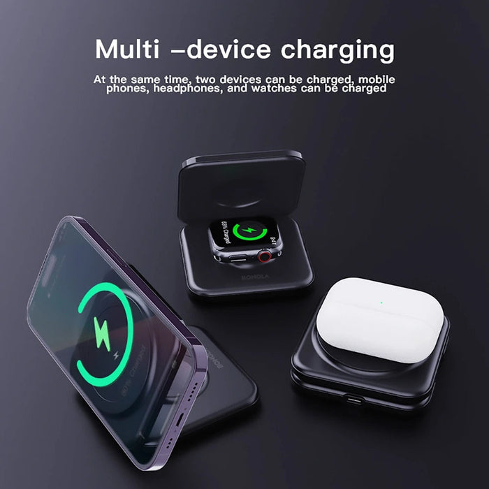 Magnetic Wireless Charger Foldable Stand - 2-in-1 with 15W Fast Charging Functionality for iWatch Ultra/8/7/6 and iPhone 14 Pro/13/12 - Ideal for Apple Watch and iPhone Owners Needing Faster Charging