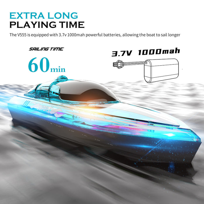 Flytec V555 2.4G 4CH - RC Boat with LED Lighting & Mini Shipping Models for Pools & Lakes - Fun Kids & Children Toy with 60 Minutes Playtime