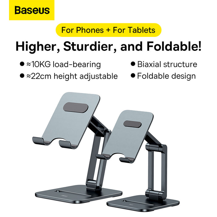 Beseus Desktop Biaxial Foldable Metal Stand - iPhone 14, 13, 12, Samsung Galaxy Z Fold4, Xiaomi 13, iPad Pro Holder - Ideal for Hands-Free Video Calls and Entertainment