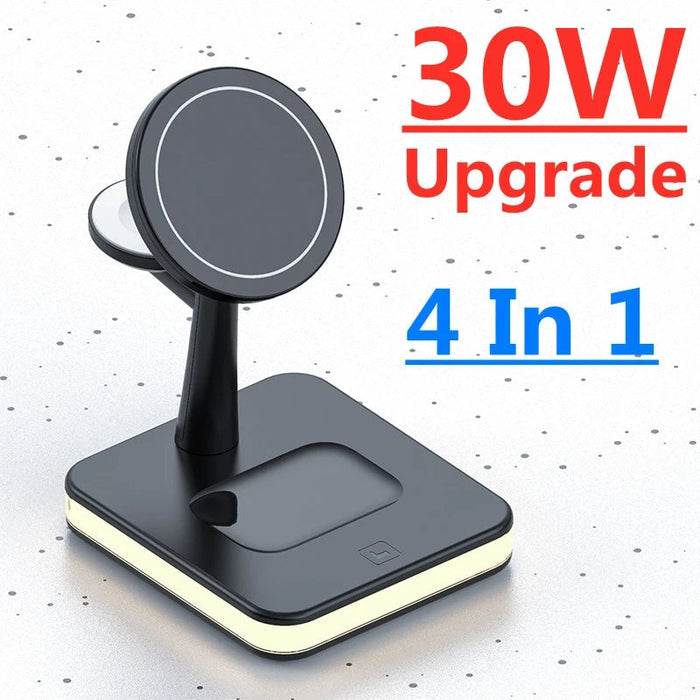 30W 4-in-1 Wireless Charger Lamp - Magnetic Fast Charging Dock for iPhone 12, 13, 14 Pro Max Mini, Apple Watch, AirPods - Perfect for Tech-Savvy Apple Users