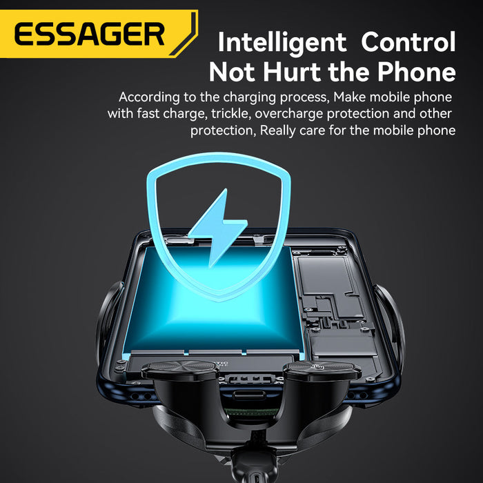 ESSAGER A4 Wireless Car Phone Holder Charger - 15W 10W 7.5W 5W, Air Vent Clamp Bracket, Compatible with iPhone 13, 14, 14 Pro, 14Pro Max, Xiaomi 13pro, Huawei Mate50 - Ideal for Safe and Efficient In-car Charging