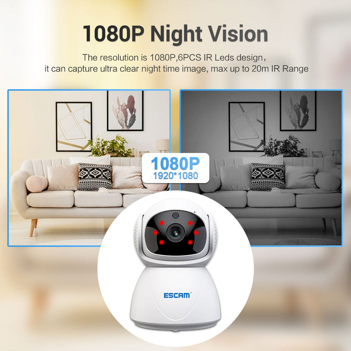 ESCAM PT201 - 1080P 2.4G 5G WiFi IP Auto Tracking Camera with Cloud Storage & Two-Way Voice - Smart Night Vision for Home Security