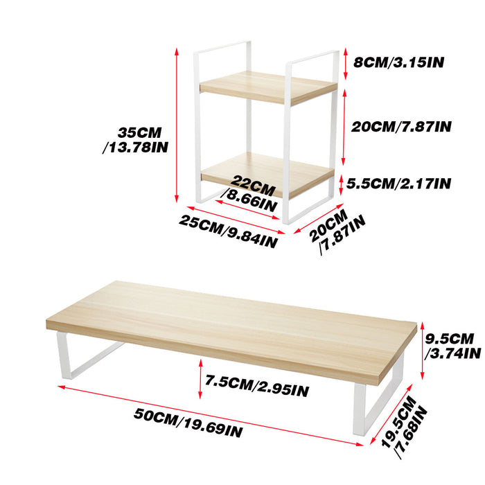 Macbook Desktop Stand - Multifunctional Monitor Riser with 2-Layer Shelves and Desk Organizer - Ideal for Office Efficiency and Space Management