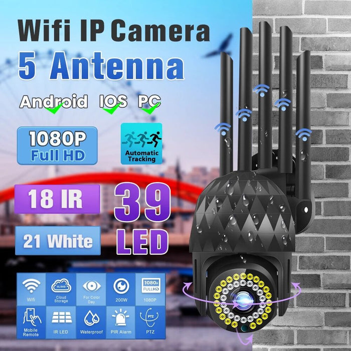 Guudgo 1080P 39 LED 5X Zoom - Outdoor PTZ IP Black Camera with Two-Way Audio, WiFi, Auto Waterproof, Night Vision - Ideal for CCTV Video Surveillance in Home or Business Settings