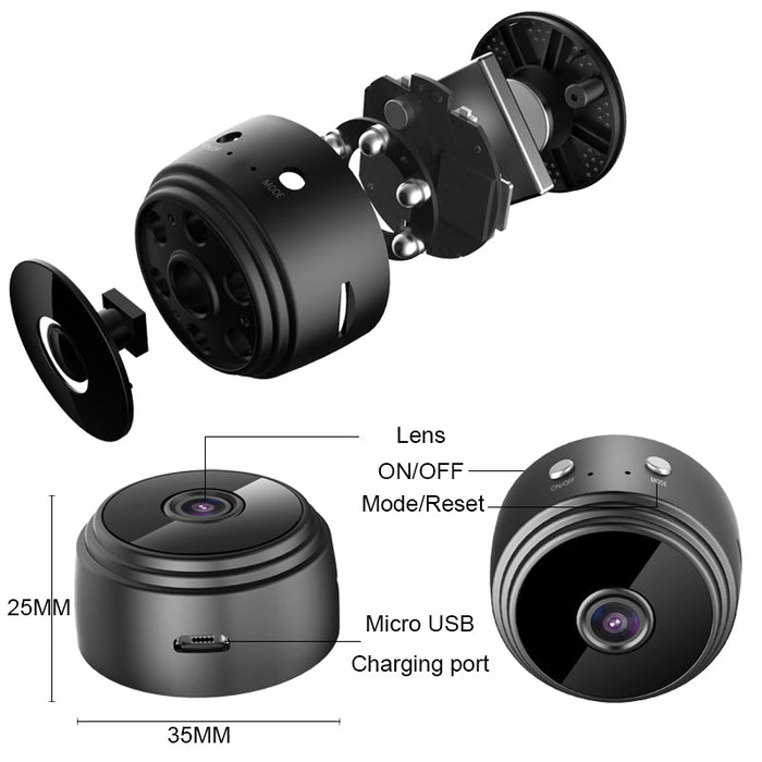 A9 1080P Wifi Mini Hidden Camera - Moving Detection, Night Vision, Remote Monitoring, Wireless Surveillance - Ideal for Home Security and Nanny Monitoring