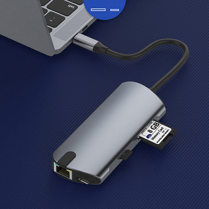 Basix Type-C Docking Station - 8 in 1 USB-C Hub Splitter, USB3.0, PD 100W, 4K HDMI, RJ45 1000Mbps LAN, SD/TF Card Reader - Ideal for PC, Computer & Laptop Connectivity