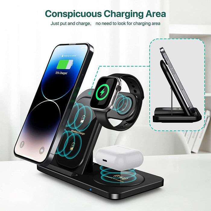 Wireless Fast Charging Dock - Multiple Wattage Options, 3-in-1 Device Charger for iPhone 14 13 12 11 Pro XS XR, Apple Watch, Airpods - Ideal for Apple Device Owners