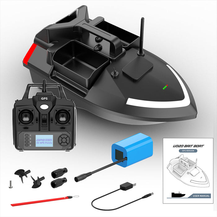 Flytec V020 RTR - 2.4G 4CH GPS Fishing Bait RC Boat with 500m Distance, 40 Positioning Points, and LED Lights - Perfect for Anglers Seeking Automatic Return and Intelligent Navigation