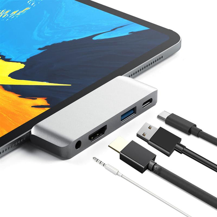 USB Type-C Hub Adapter - USB-C PD Charging, USB 3.0, 3.5mm Headphone Jack, HDMI - Ideal for iPad Pro Tablets