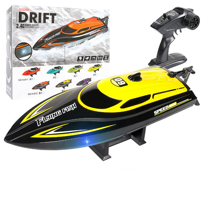 HXJRC HJ812 - 2.4G 4CH High-Speed RC Boat with LED Lights, Waterproof 25km/h Electric Racing Speedboat - Perfect for Lakes, Pools, and Remote Control Toy Enthusiasts