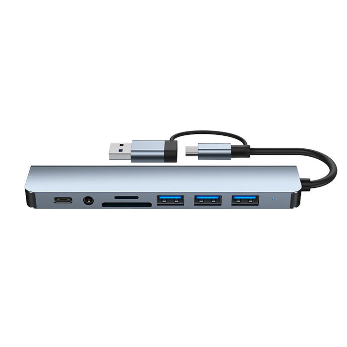 Type-C Docking Station - 8-in-1 USB-C Hub Splitter with USB3.0, USB2.0, USB-C Data, SD/TF Card Reader, 3.5mm Audio Multiport - Ideal for PC & Laptop Connectivity