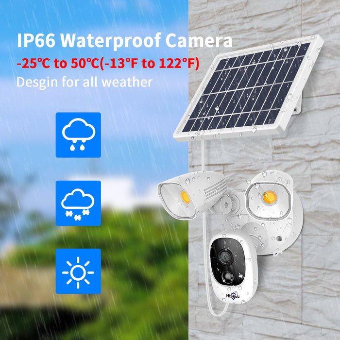 Hiseeu Solar Floodlight Camera - Wireless Security Camera, 12000mAh Rechargeable Batteries, High Brightness LED, Color Night Vision, IP66 Waterproof, 1080P, Motion Detection, 2-Way Audio, Cloud Storage - Ideal for Outdoor Security and Surveillance