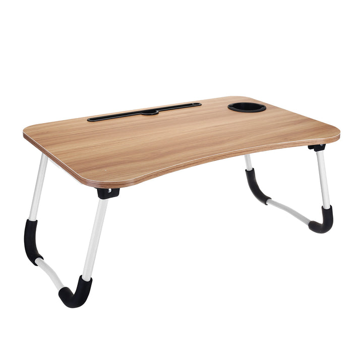 Folding Wooden Bed Desk - Multifunctional MacBook Table with Pen Cup Slot and Storage Drawer - Ideal for Lazy Leisurely Desk Usage